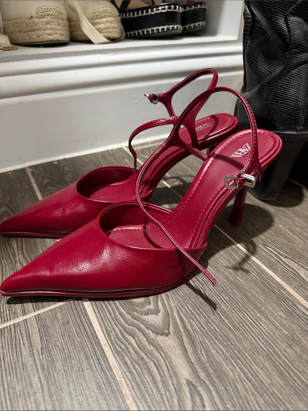Zara Burgundy Pointed-Toe Slingback Heels